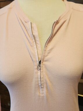 Lauren Ralph Lauren Ribbed Half-Zip Long Sleeve Henley Top Pale Pink Y2k Size M
